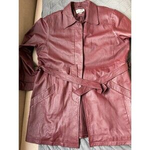 Bagatelle Burgundy Leather mid length Coat Women's Size16 vintage y2k 90s